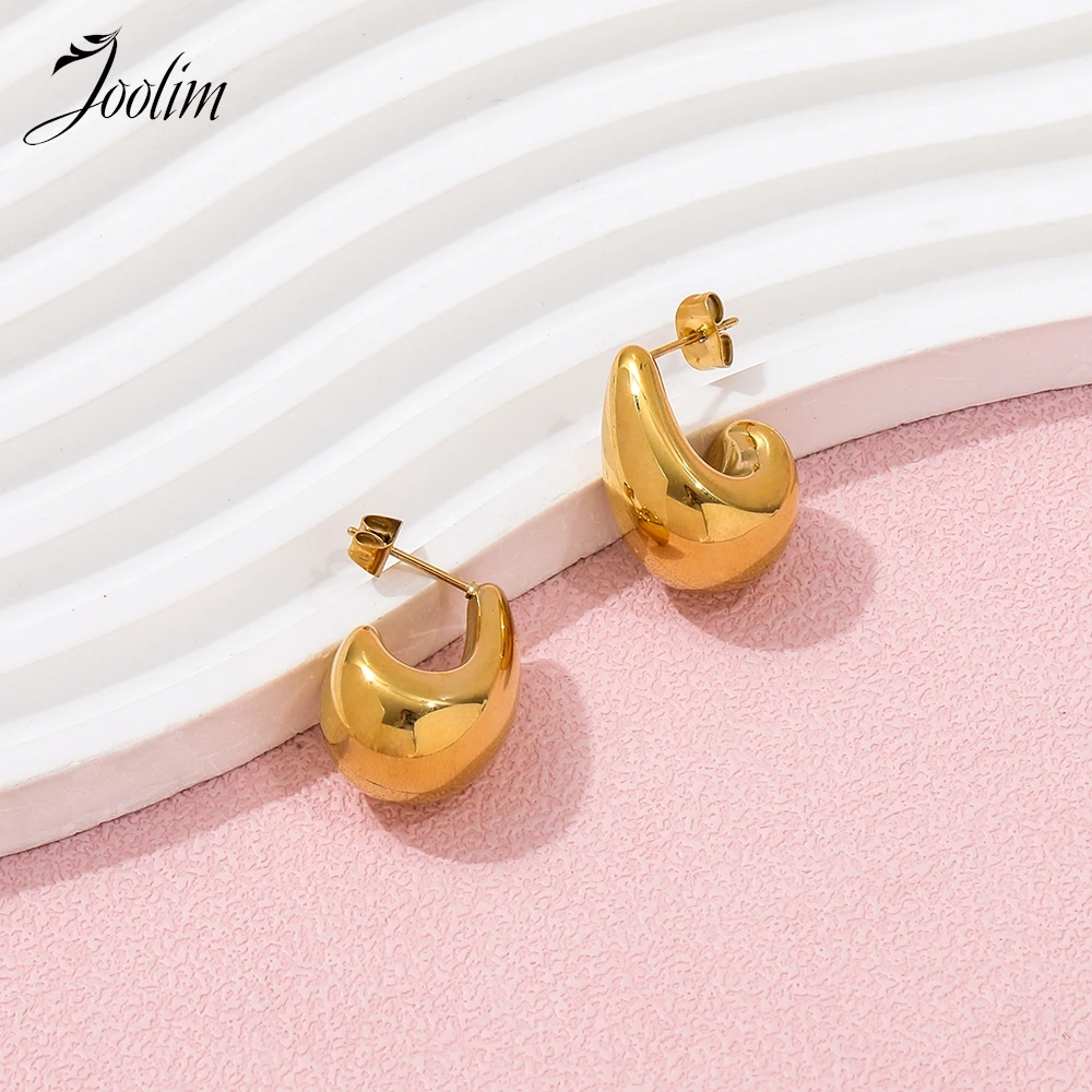 Joolim Jewelry High Quality PVD Wholesale No Fade Fashion Dainty Chunky Permanetn Comba Hoop Stainless Steel Earring for Women
