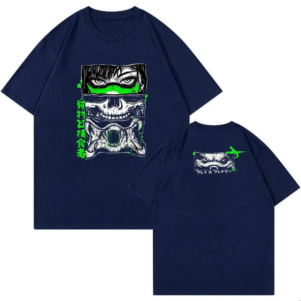 PREY X PREDATOR Double Sided Cotton T-shirt Men and Women Casual Printed Crew Neck Short Sleeve Top All Seasons Soft Breathable