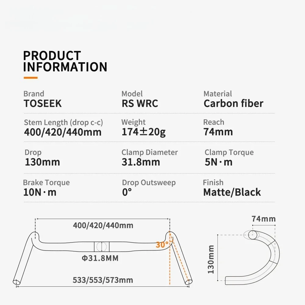 RS-WRC Carbon Gravel Handlebar Exotropism Handle Bar 31.8mm Cyclocross Road Bike handlebars 400/420/440mm