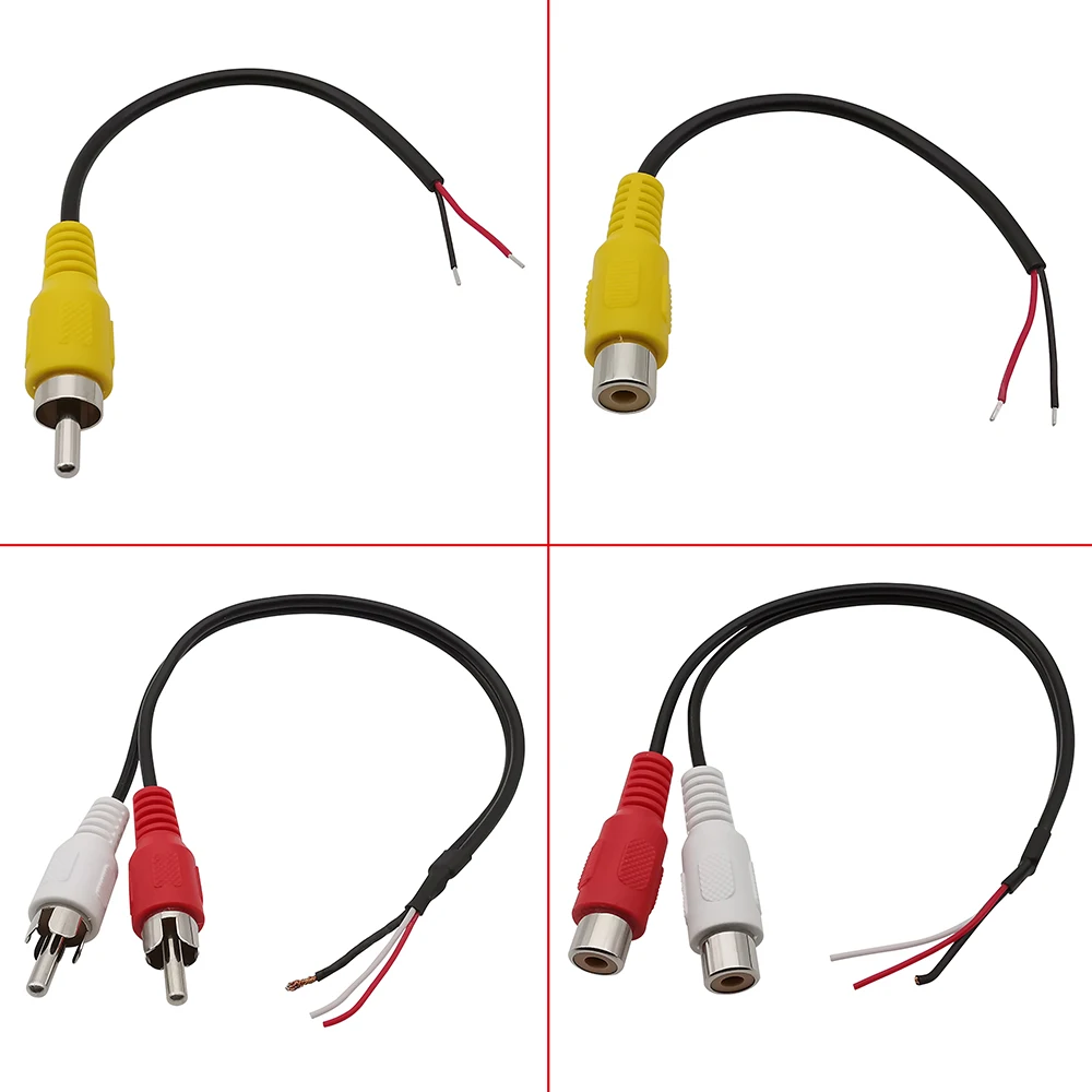 2Pcs 15cm 20cm Car RCA Female / Male Audio Cable Extension Cable AV Single Video Stereo Plug Connector DIY Repair Wire