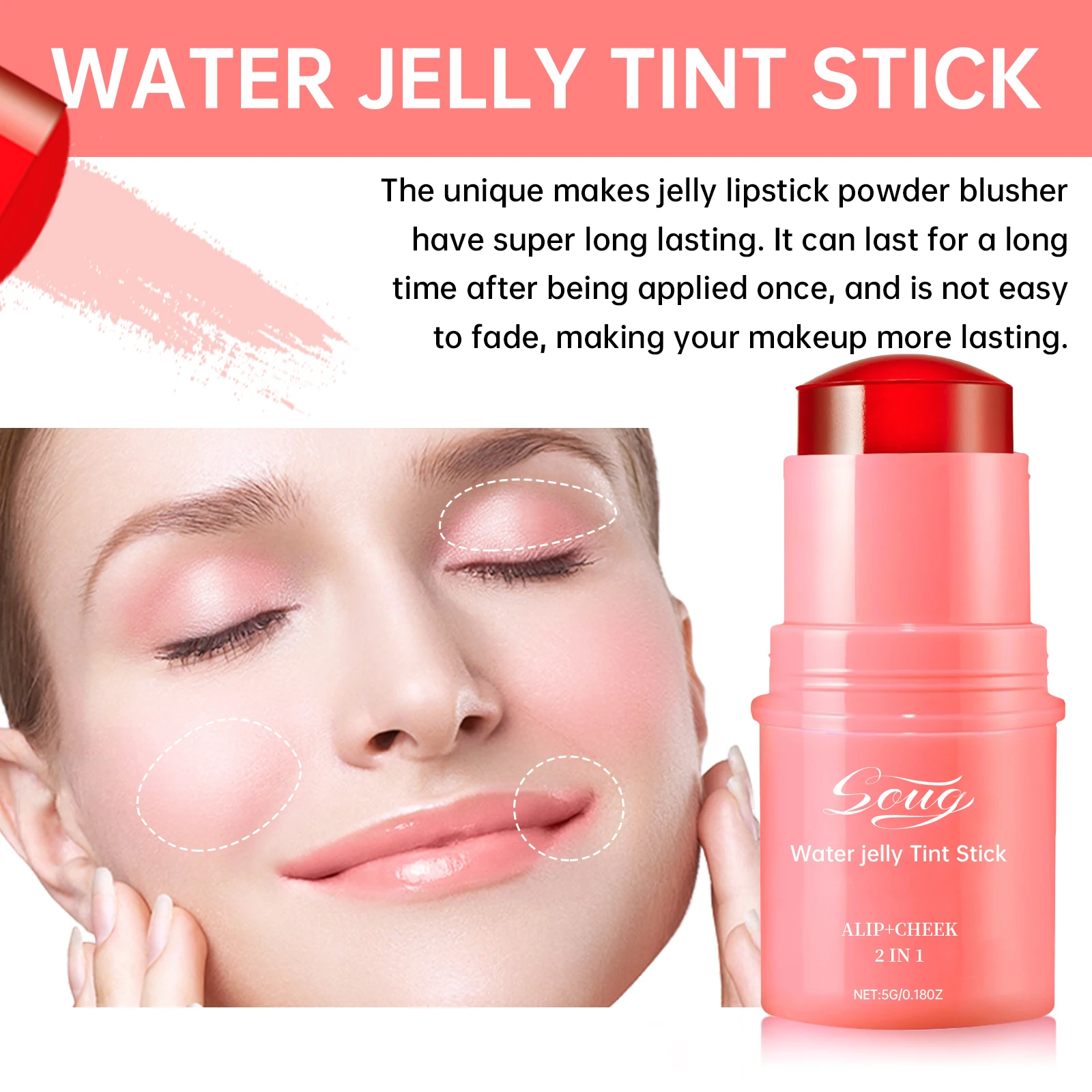 3-in-1 Tint Stick Oogschaduw, Lip & Wang Blush Hydraterende Langdurige Make-up voor Ogen/Gezicht/Lippen Beauty Gloss Stick 5g