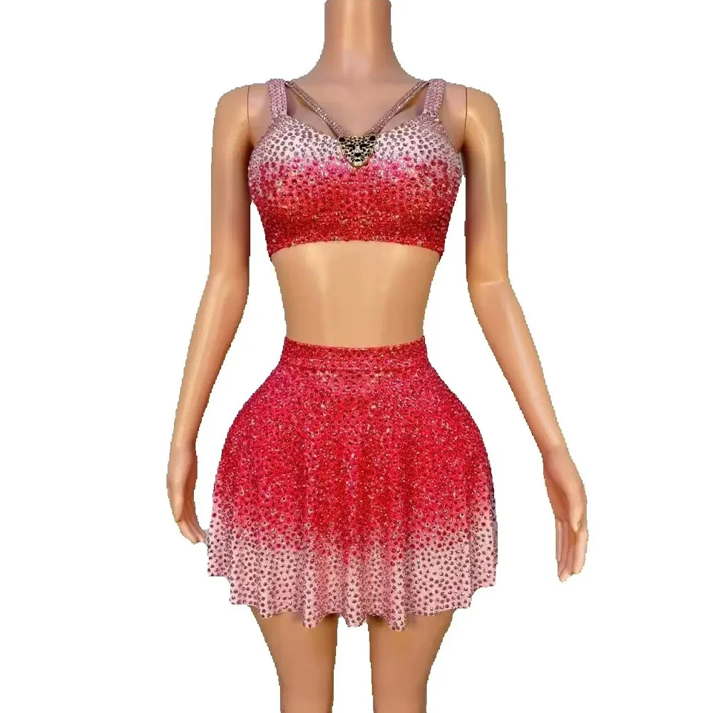 

Mesh Sleeveless See Through Celebrate Evening Prom Birthday Photoshoot Dress Set Women Sparkly Rhinestones Sexy Stage Dress