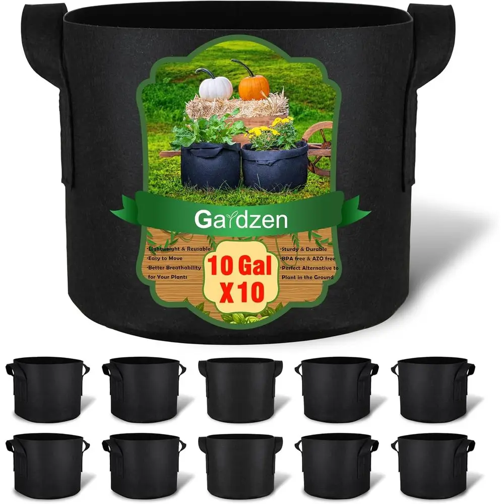 10-Pack 10 Gallon Heavy-Duty Aeration Fabric Grow Bags with Handles