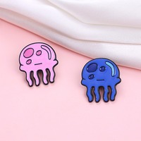 Kawaii Jellyfish Metal Badges Cartoon Blue Pink Jellyfish Pins Animal Brooches Children Adult Clothing Bag Shirt Decoration