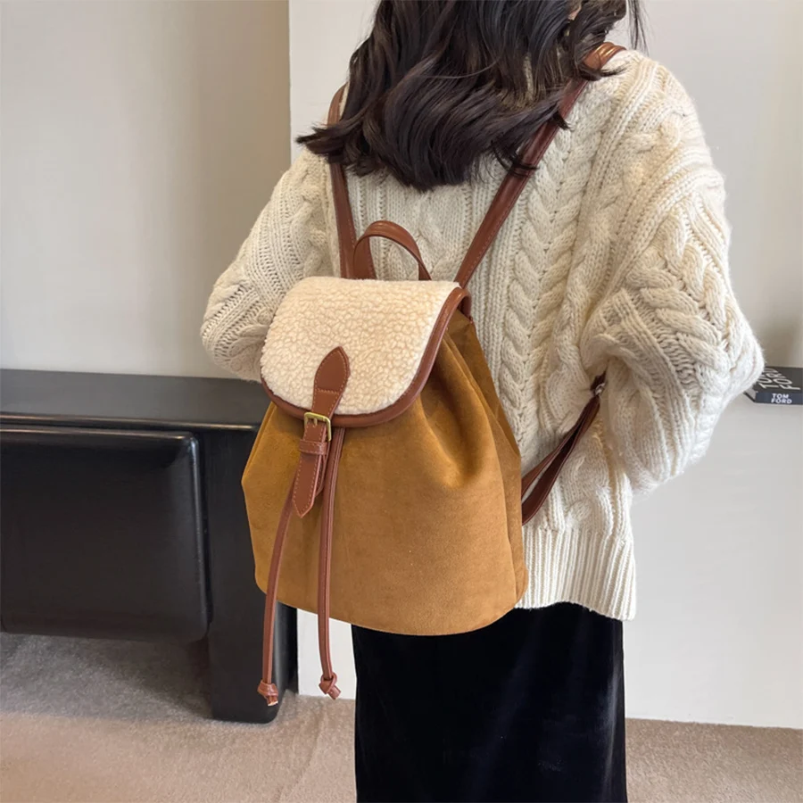 Women Korea autumn backpack female ins student soft suede shoulder bag casual travel bagpack brown rucksack school bags Mochila