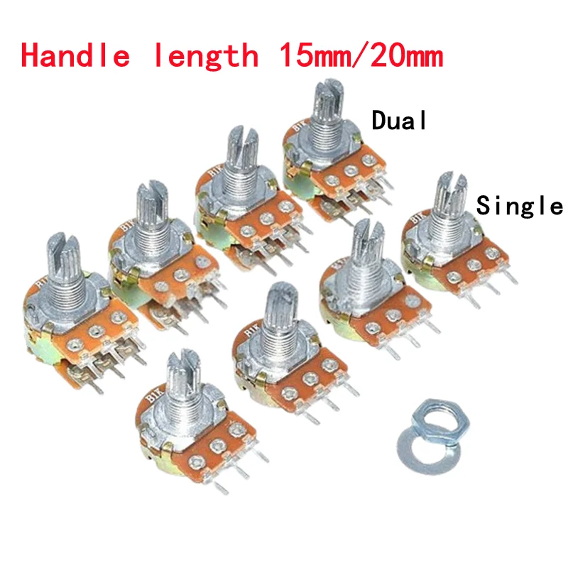 10 SZTUK 15mm WH148 Potencjometr Liniowy Pojedynczy potencjometr WH148 B 1K 2K 5K 10K 20K 50K 100K 250K 500K 1M Ohm Zestaw Potencjometrów