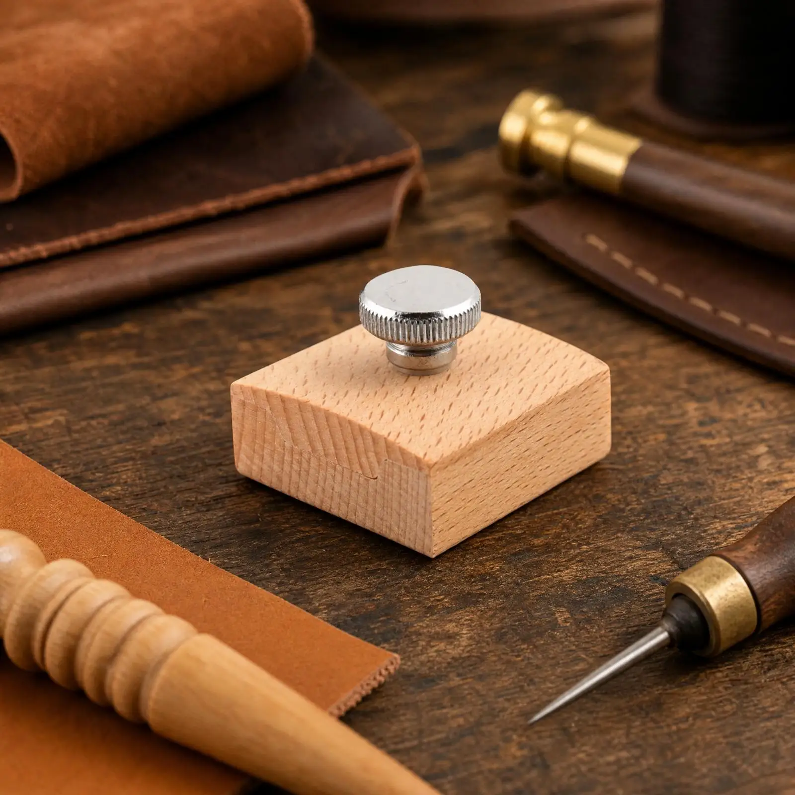Abrasive Sanding Block Beech Wood Hand Sander with Metal Adjustment Knob for Leather Wood Craft Finishing Tool