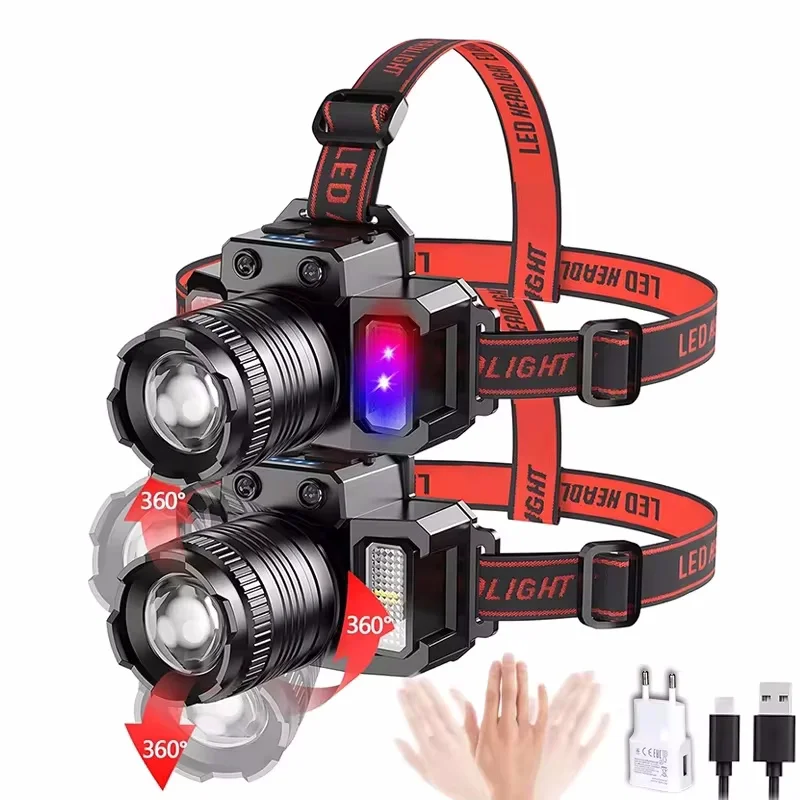 

Rechargeable T51 Headlamp 2000mah Super Bright Torch Light Induction LED Headlight Waterproof Camping Mobile Power Bank Flashing