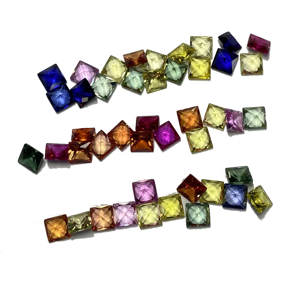 45 Pieces 1 Bag Square Lab Created Corundum 4x4mm Princess Cut Gemstones Rainbow Sapphire