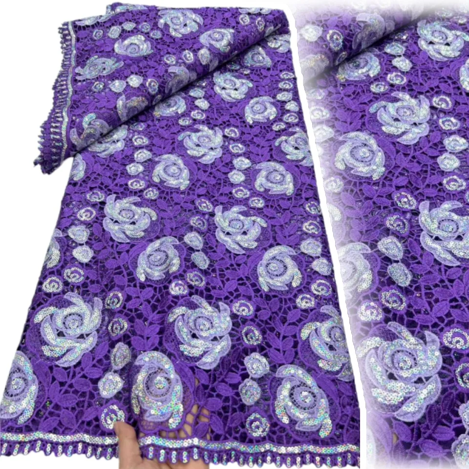 

Mustard Green African Guipure Cord Lace Fabric Sequins Chemical Lace Fabric Water Soluble Lace for Women Evening Dresses SZ1474