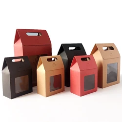 10/20pcs Kraft Paper Portable Gift Bags Wedding Candy Packing Bags with Clear PVC Window Seal Boxes Packing Bag for Business