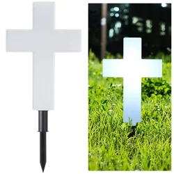 Solar-Powered Cross Light Grave Marker Cemetery Decor White LED Light Cross Garden Stake Light Outdoor Peaceful Lamp For Yards