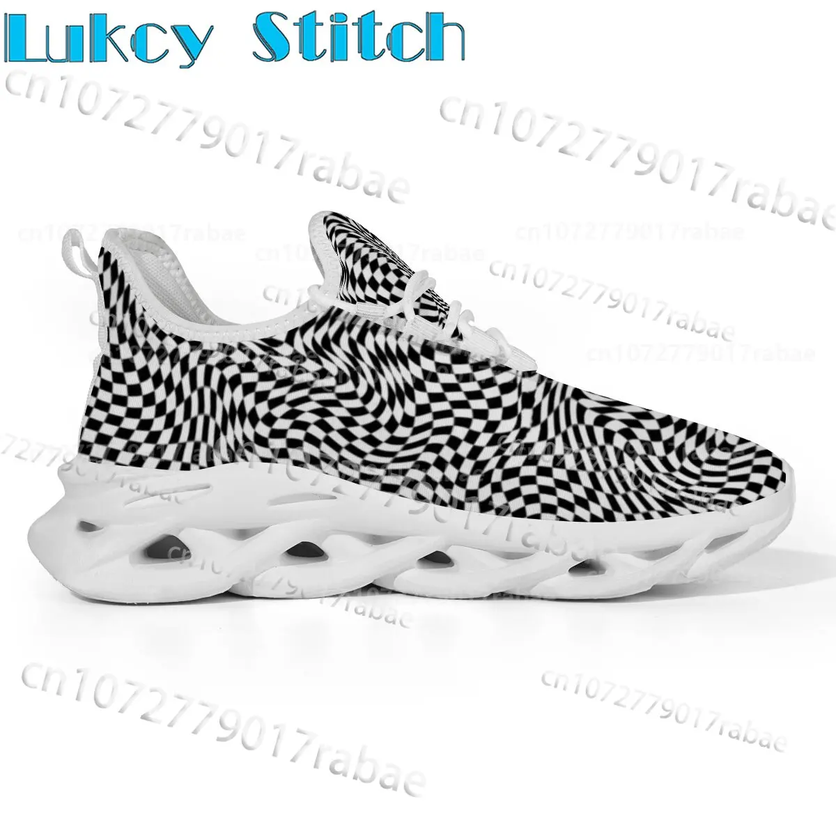 New Exclusive Man Woman Personalized Twisted Wave Chessboard Grid Op Print Blade Sole Trainers Pattern Sport Shoes