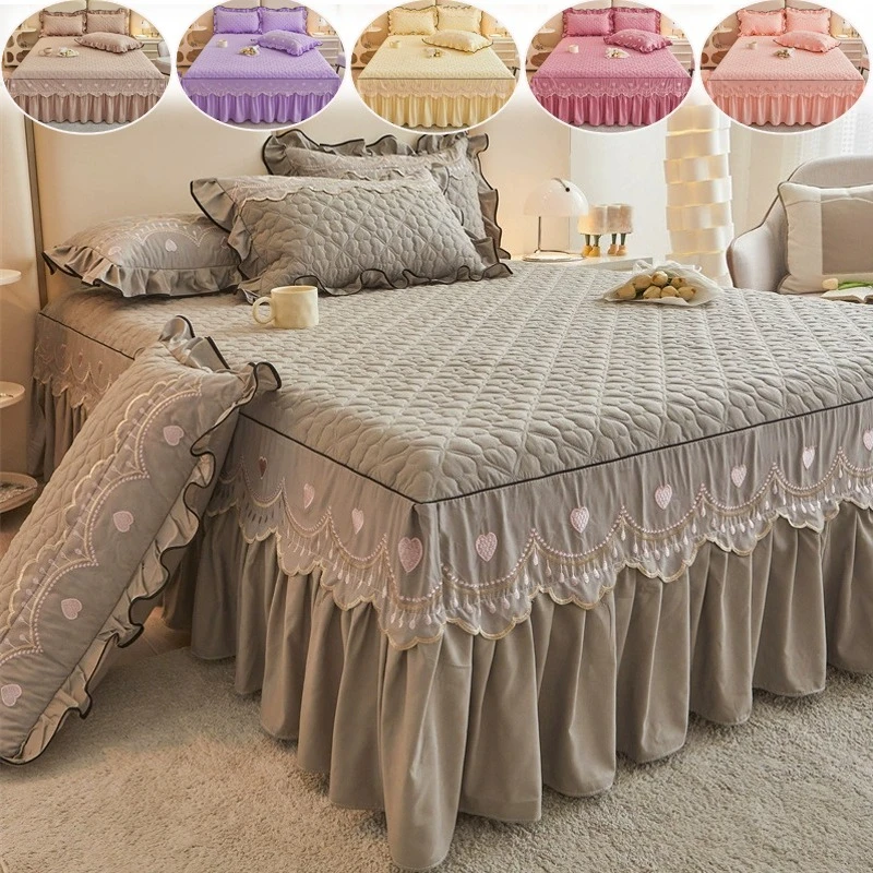 

Winter Thicken Clip Cotton Bed Skirt Solid Color Quilted European Style Bed Cover Comfort Breathable Bedding Faldones Para Camas