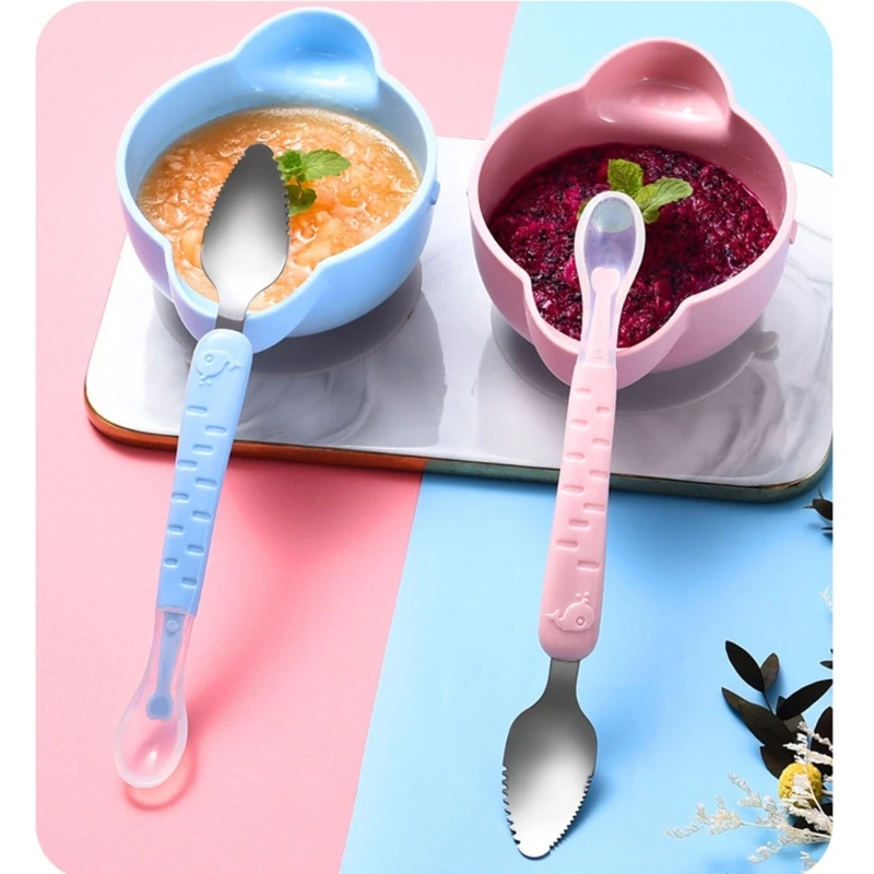 Infant Spoon Feeding Spoon Fruit Puree Scraping Spoon Non-Rust Silicone Food Feeder Spoon Multi-use Baby Cutlery Spoons