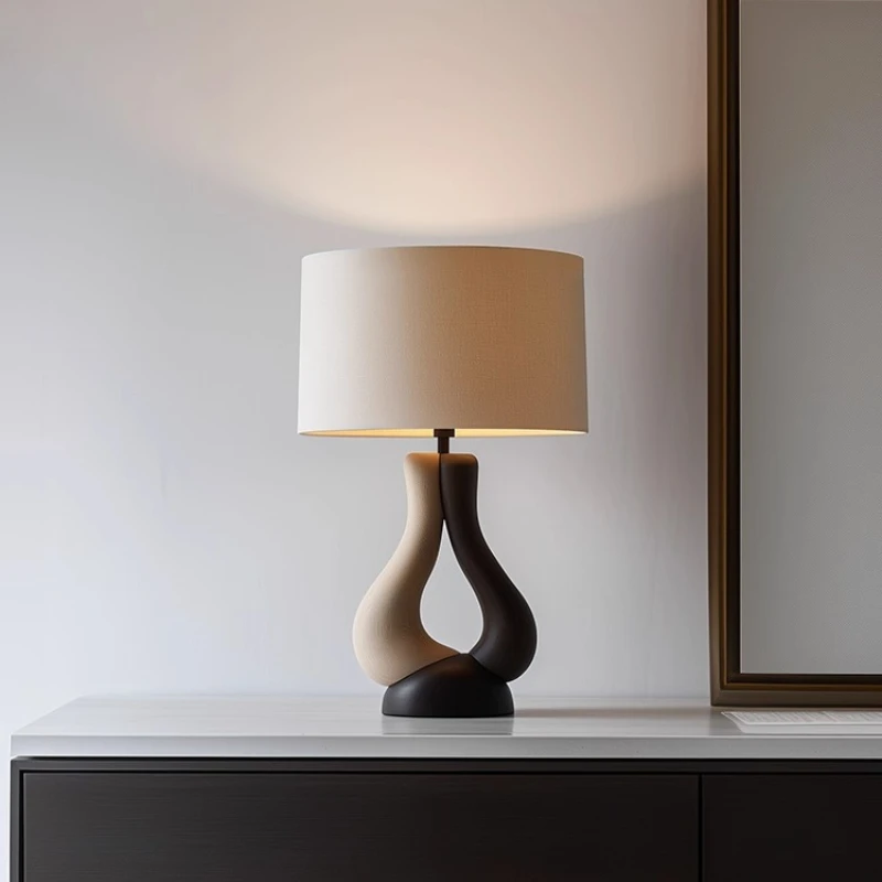 French Designer Hollow-out Wooden LED Table Lamp White Fabric Lampshade Creative Living Room Bedroom Study Restaurant Desk Light