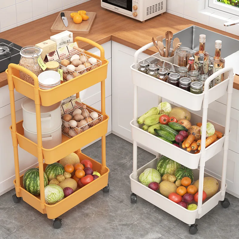 3 Tiers Kitchen Shelf Multifunction Large Capacity Seasoning Storage Rack with Wheel Snacks Sundries Storage Trolley Organizer