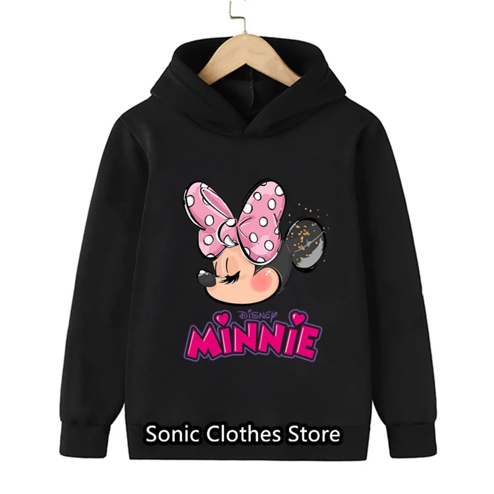 Kids Pink Hoodie Cartoon Mouse With Polka Dot Bow Graphic Pullover Hooded Sweatshirt Girls Long Sleeve Autumn Casual Warm Tops