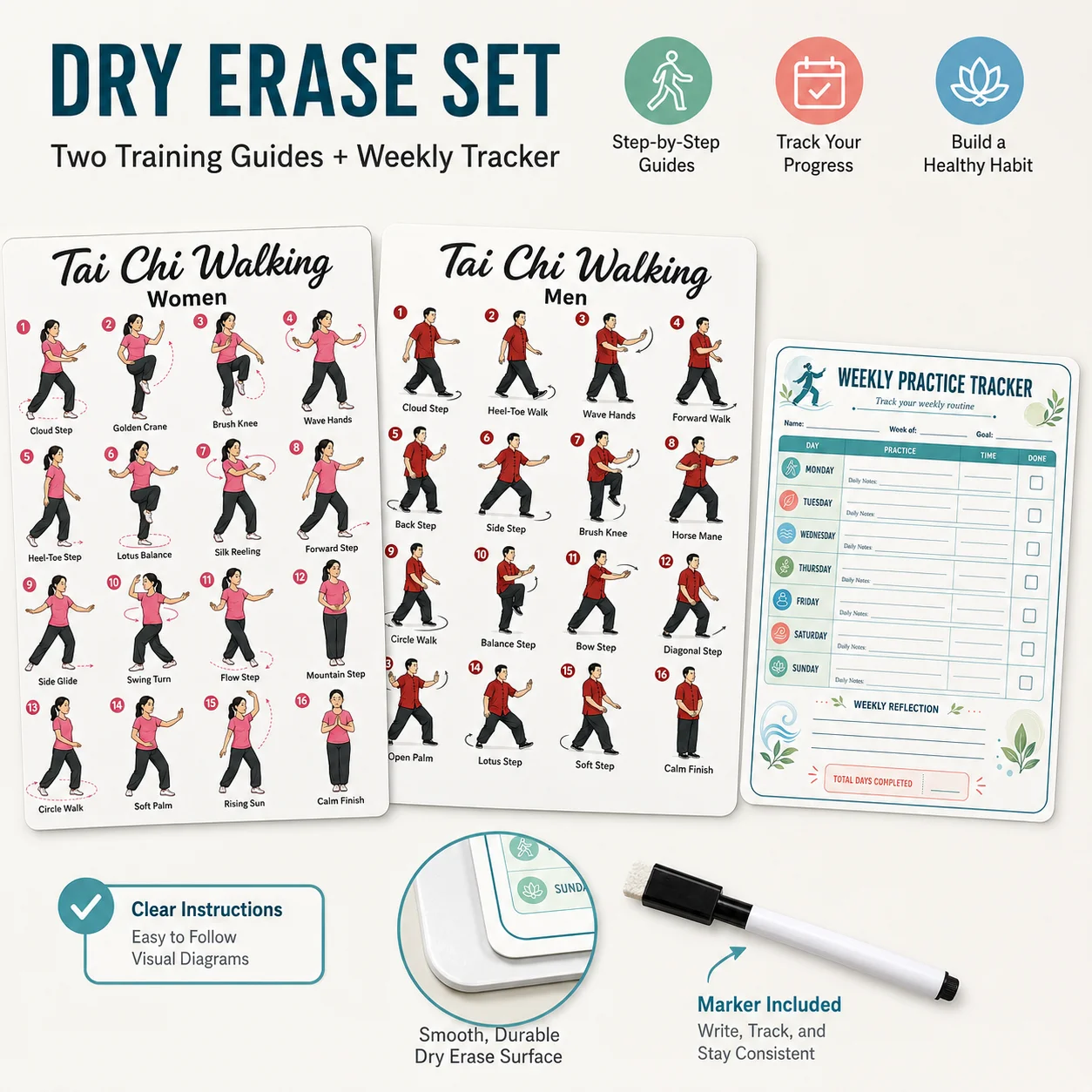Набор для занятий тай-чи из 4 – обзор и цена Dry Erase Weekly