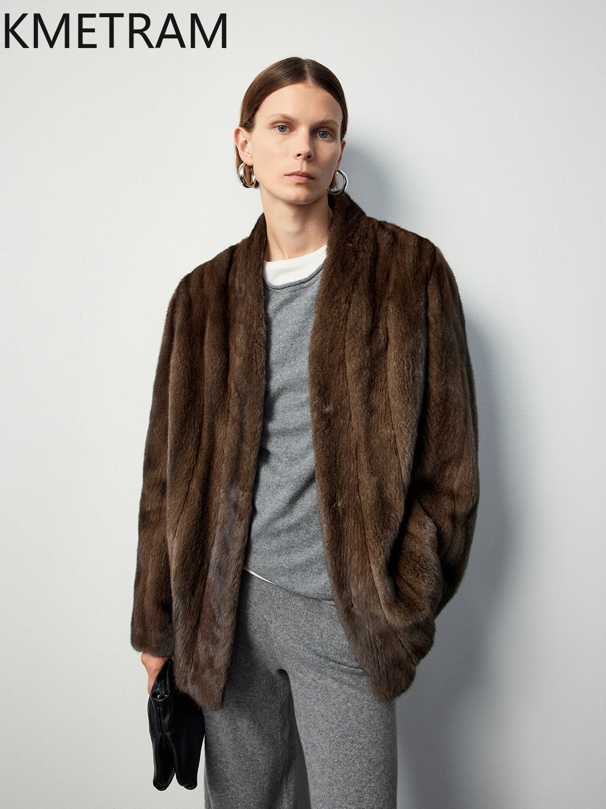 Casaco de pele de vison natural mulher de alta qualidade com decote em v jaqueta de pele real forro de seda amoreira roupas femininas de inverno 2025 шуба ж Dönusen