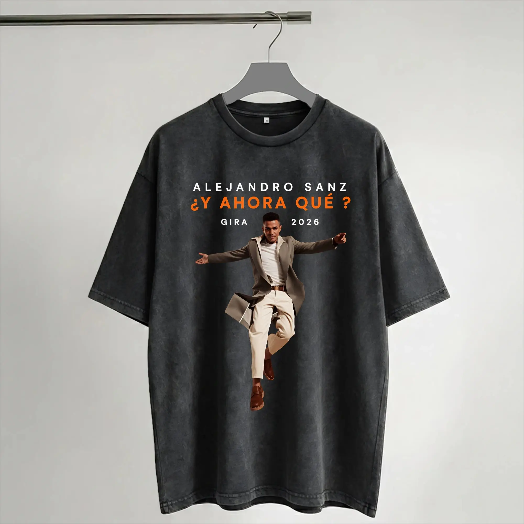 Harajuku Washed Shirt Alejandro Sanz 2026 Concert Merch Fashion T-Shirts Oversize Streetwear Short Sleeve Graphic Printed Shirt
