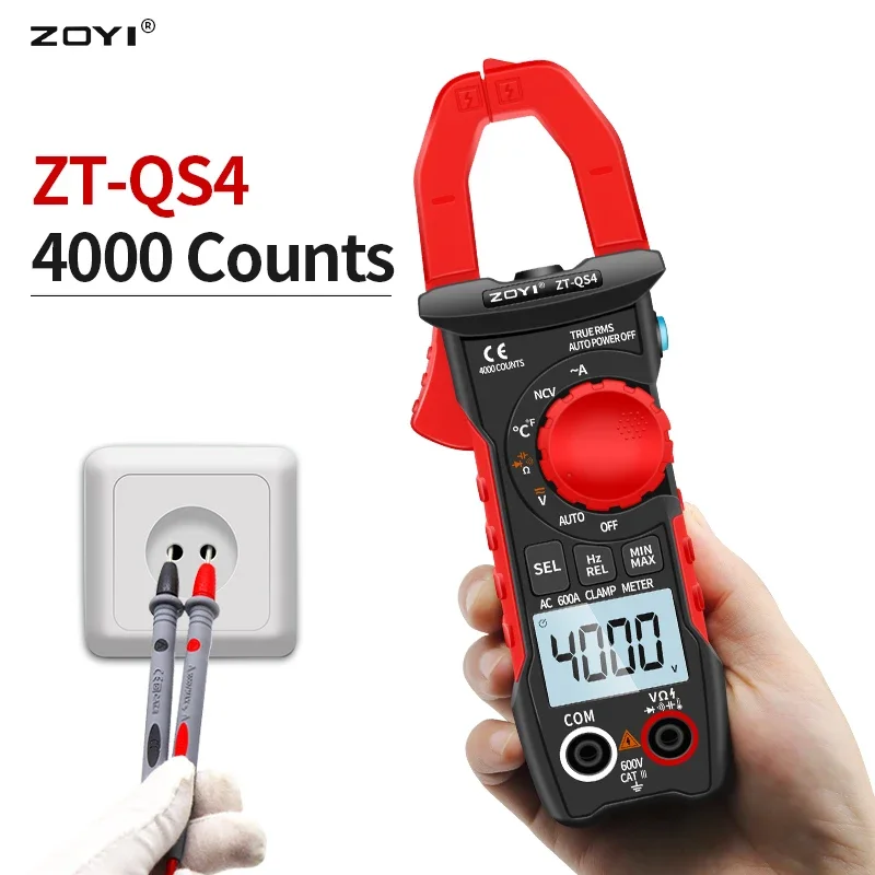 ZOYI ZT-QS4 Digital Clamp Meters Multimeter 600A Tester AC/DC Current 6000 Counts True RMS Capacitance NCV Ohm Hz Transistor