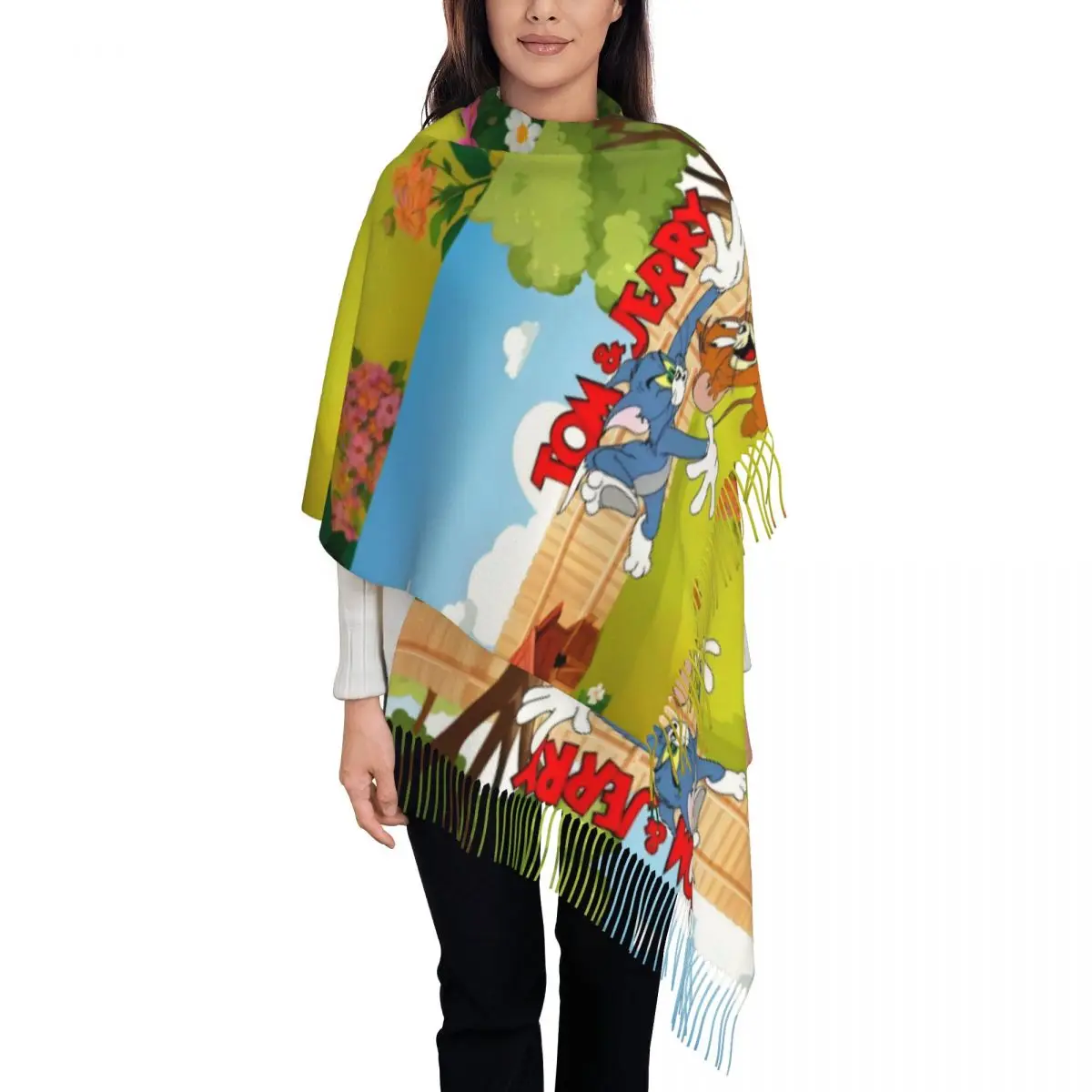 

Аниме шарф с принтом «Том и Джерри» для мужчин и женщин, зимние теплые шарфы, кавайные шали с героями мультфильмов, накидки