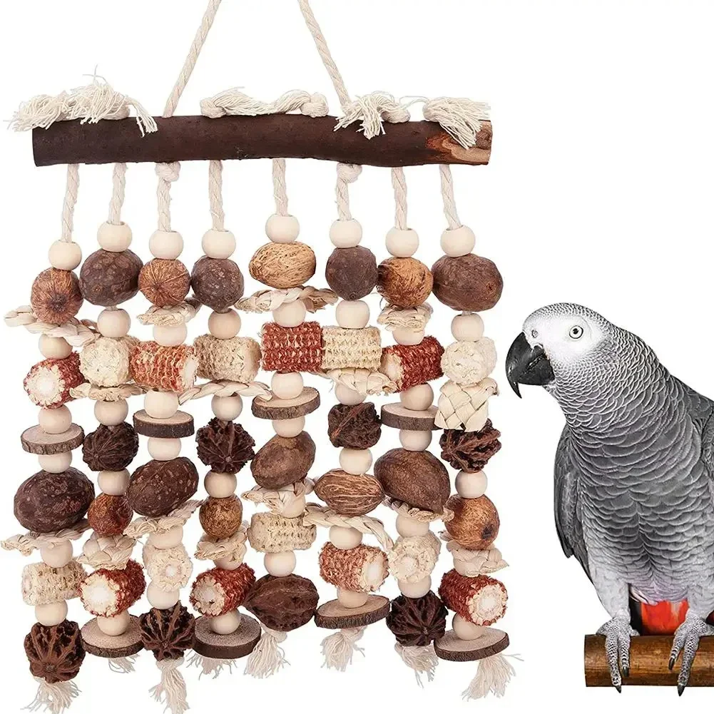 Parrot Bird Toys Natural Wooden Bird Chew Rip Toys for Cockatoo African Gray Macaws and Large Medium Parrot Birds