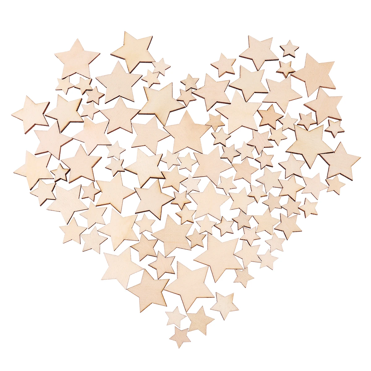 

100pcs Five-pointed Star Wood Chips 1.5-3.5cm Natural Unfinished Wooden Ornaments for DIY Crafts Christmas Sewing Accessories
