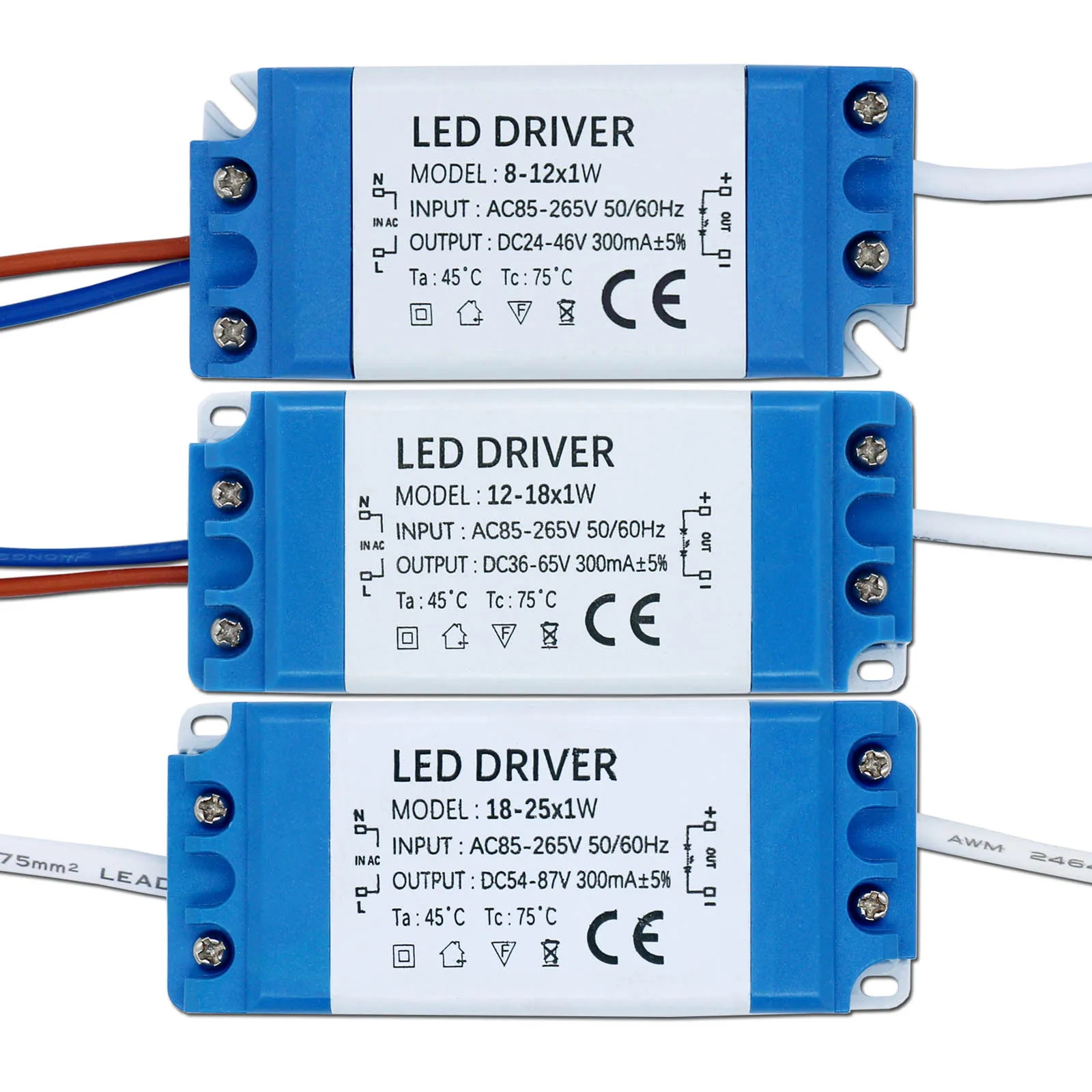 LED Driver Power Supply 300mA 3W 8W 10W 15W 18W 20W 30W 36W Constant Current Automatic Voltage Control Lighting Transformers