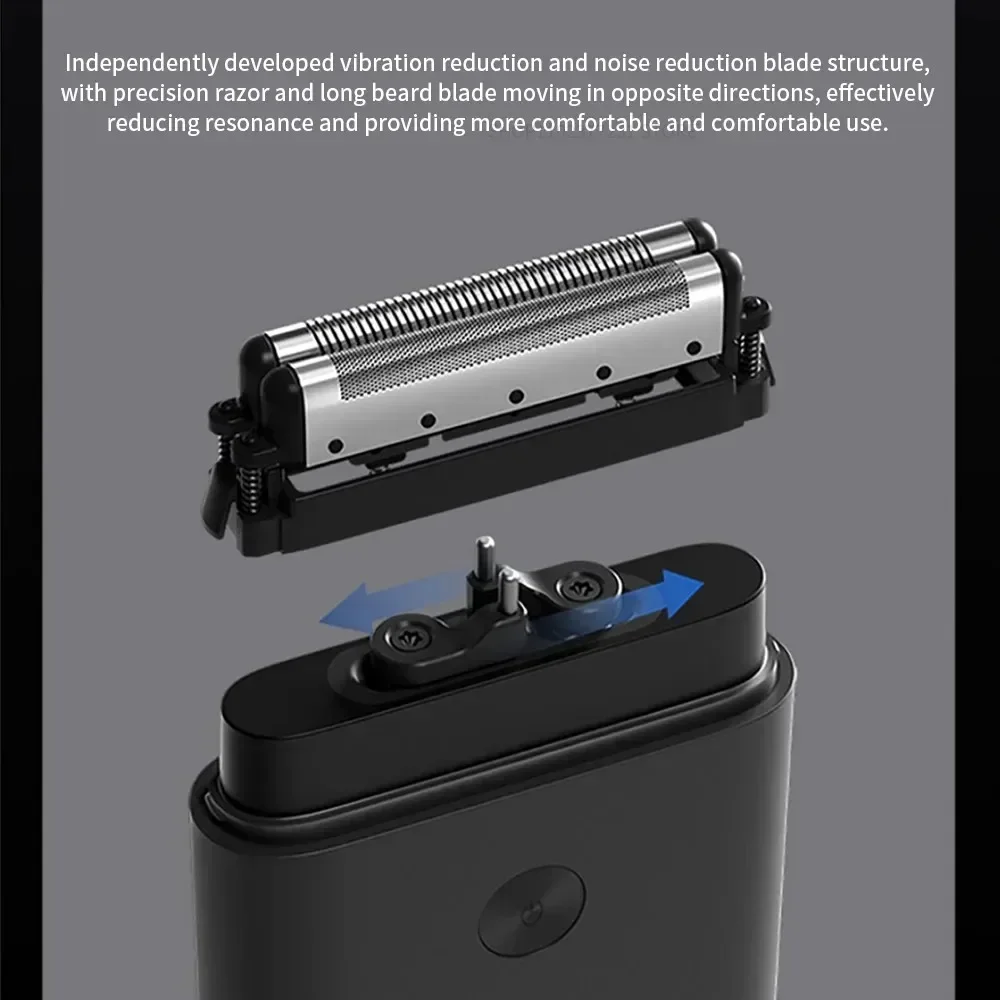 เครื่องโกนหนวดไฟฟ้า Mijia, หัวตัดคู่แบบลูกสูบ MSW201 บางเฉียบและพกพาได้, หัวตัดลดเสียงรบกวนแบบแม่เหล็ก