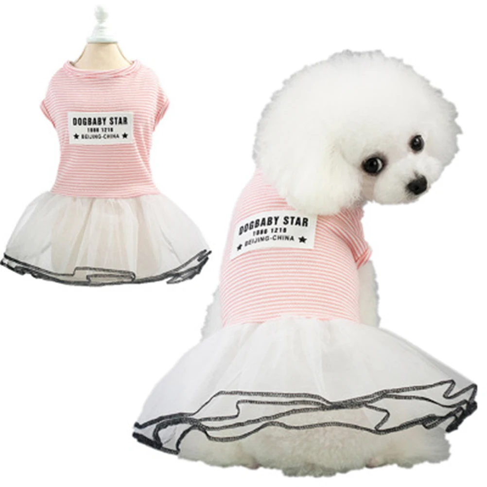 

Pet Striped Skirt Fashionable Puppy Summer Dress Dog Clothes Outfits Comfortable Stripe Design Photos Occasions