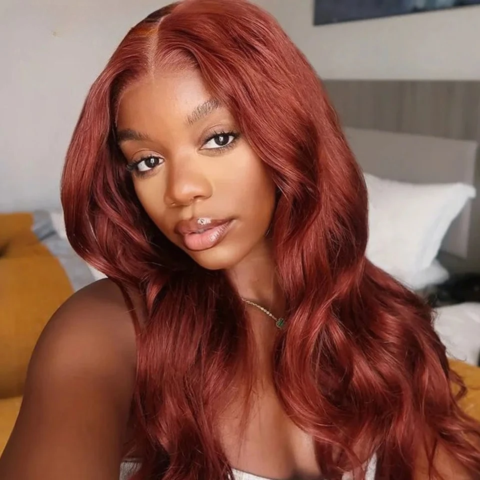 

Красновато-коричневый цвет # 33A Объемная волна 4x4 Парики фронта шнурка Человеческие волосы Прозрачное кружево для чернокожих женщин 22 24 дюйма 180% предварительно сорванные