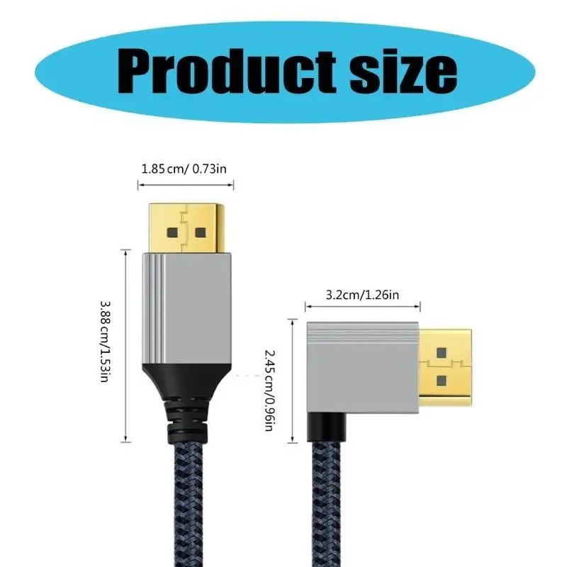 31BA Multipurposed 4K 60Hz วิดีโอสายขวาโค้งงอลวดลวดชายกับตัวเชื่อมต่อชาย DP1.2 สายการเชื่อมต่อ DisplayPort