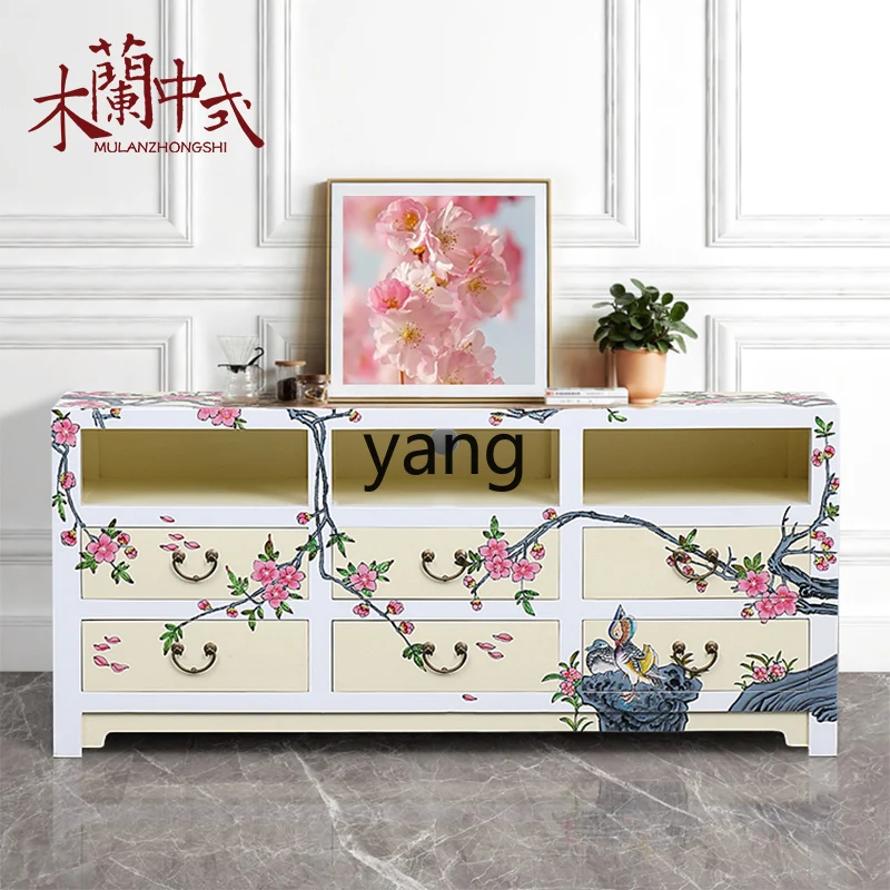 

LH painted TV cabinet, neoclassical hand-painted storage living room cabinet