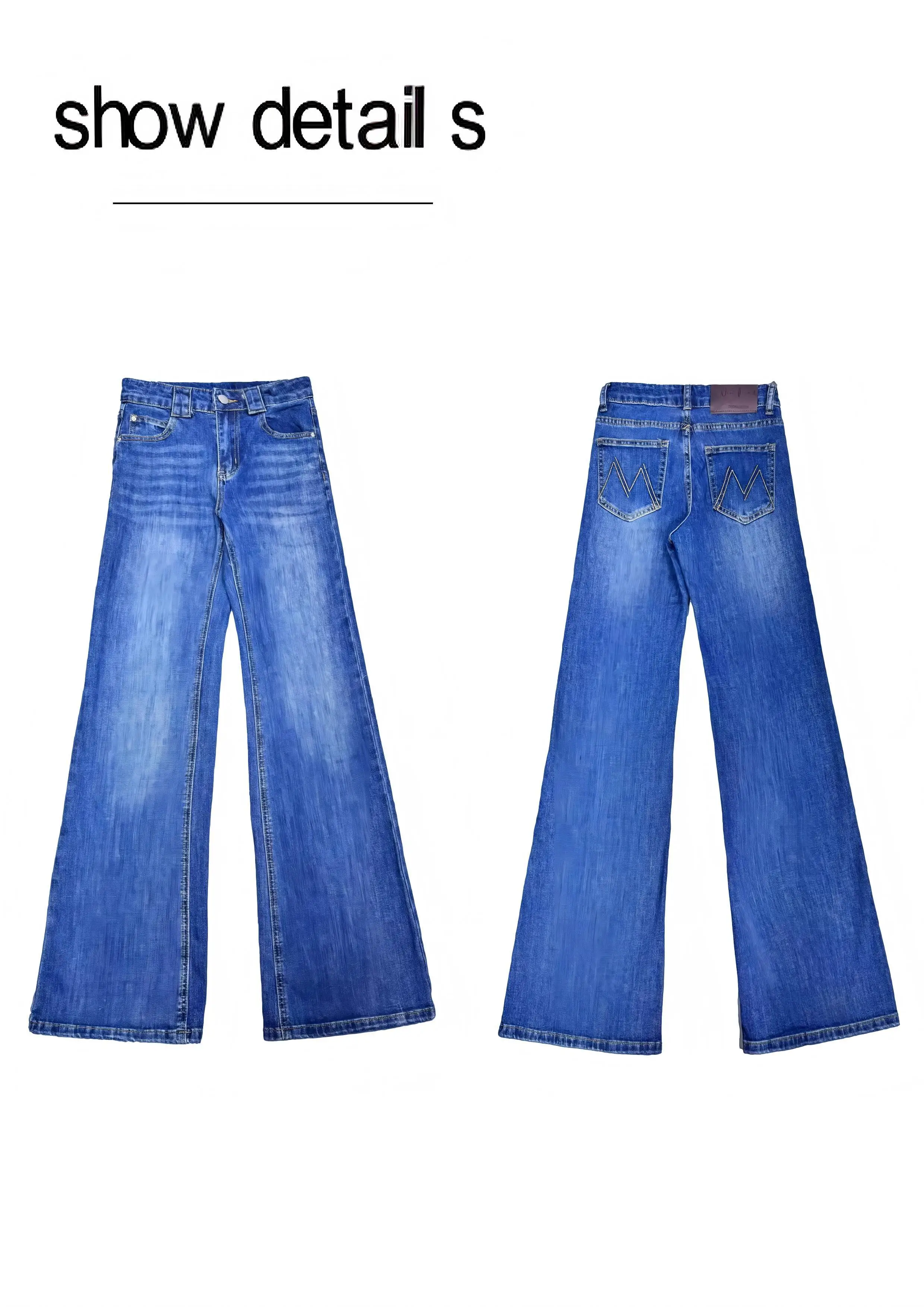 Embroidered micro-pull jeans without sticking to the legs, low waist and slim trousers for women (extended)