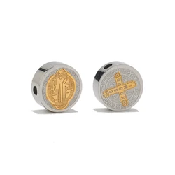 5Pcs 8mm Stainless Steel Gold Color Cross Beads Jesus Christ Spacer Bead DIY Jewelry Bracelet Making Necklace Findings Supplies