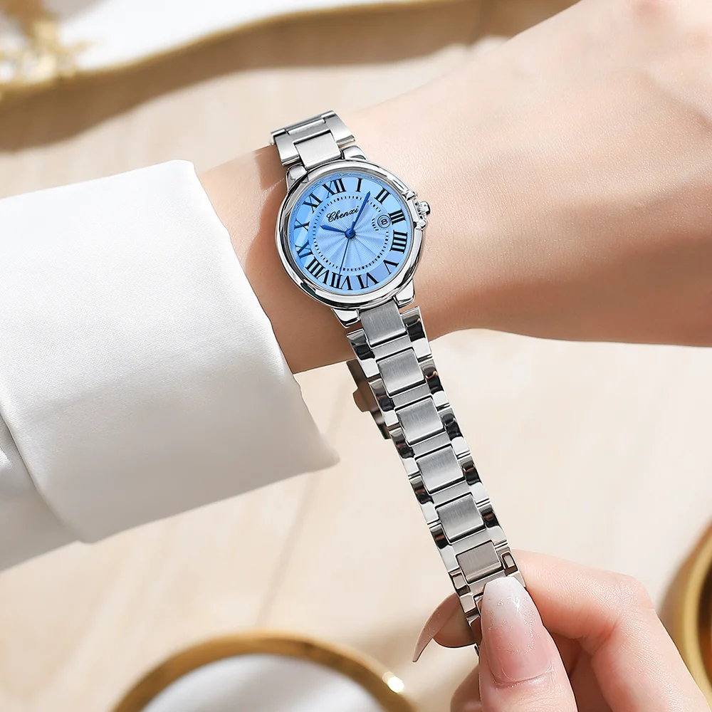 2024 Mode Chenxi 039 Top Marke Herren und Damen Quarz Luxus Voll Edelstahl Silber Frauen für Paar Geschenke Armbanduhr