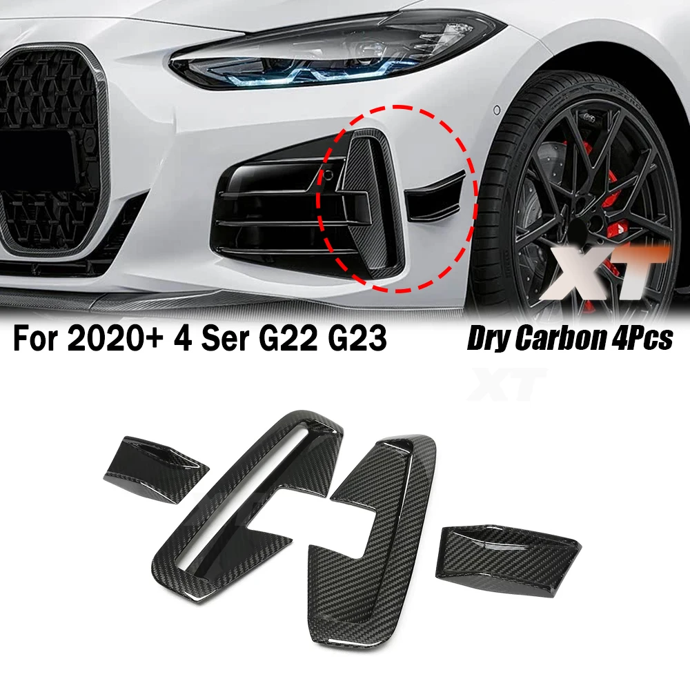 

Mp Style For 2021+ BMW 4 Series G22 G23 Dry Carbon Fiber Front Bumper Air Inlet Grille Duct Splitters Fins Stick on type
