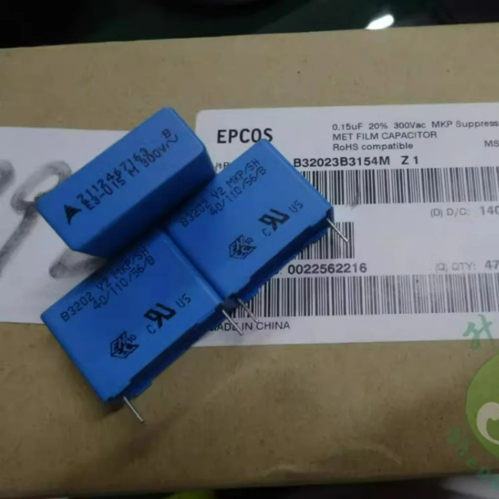 

5 шт./лот EPCOS 0.15uf/300vAC 150nf u15 154 Y2, новый пленочный конденсатор 22 мм, B32023B3154M
