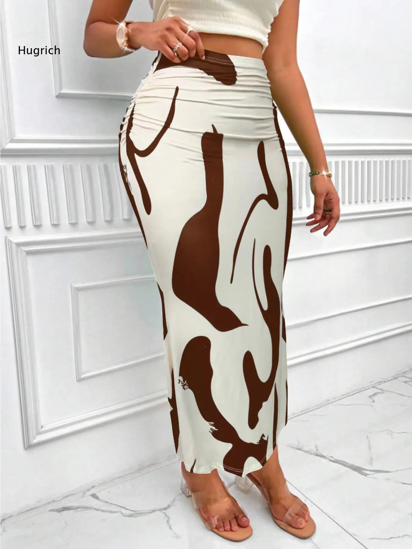 Women High Waist Abstract Printed Mermaid Maxi Skirt Stretch Fitted Long Skirt For Club Party Dating Vacation Street Style