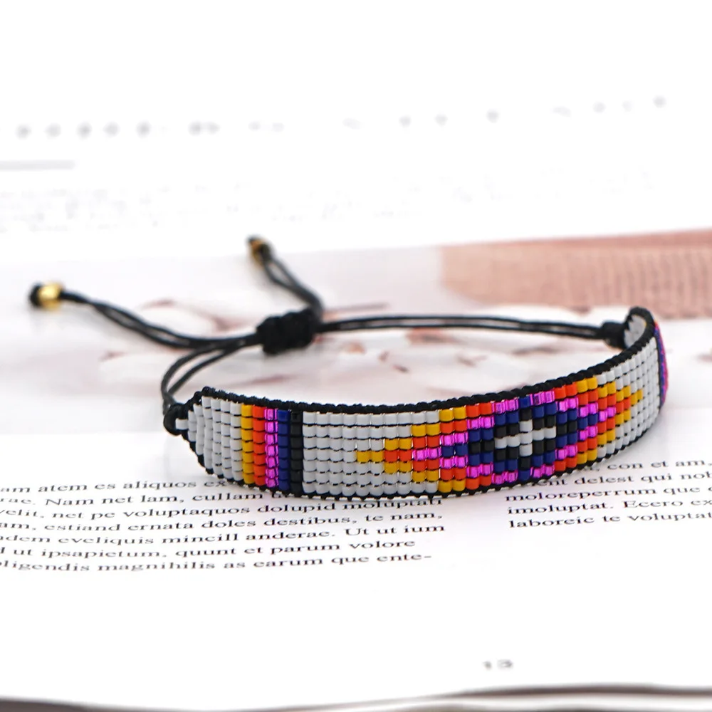 ZGMXR Rice bead bracelet Geometry Rainbow Gradient color Hand-woven Bohemia Adjustable  Original Versatile Beaded bracelet