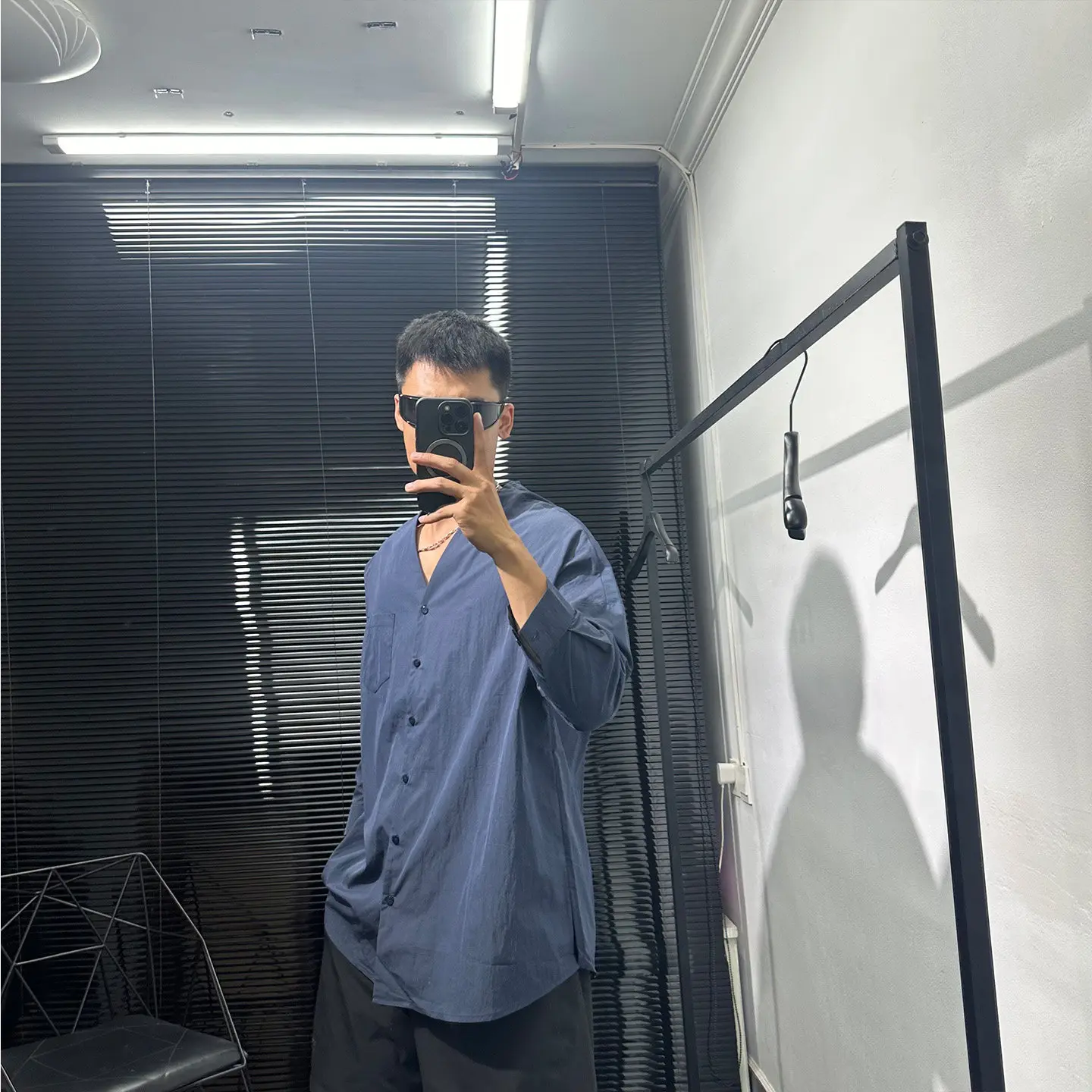 Retro Design Style Blue Collar Long Sleeve Shirt Idle 3/4 Sleeves Top