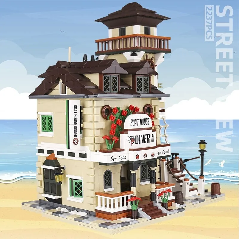 12003 Street Building Spielzeug Das Bootshaus Diner Modell Bausteine Ziegel 16050 Montage DIY Spielzeug Kinder Weihnachtsgeschenk 21310