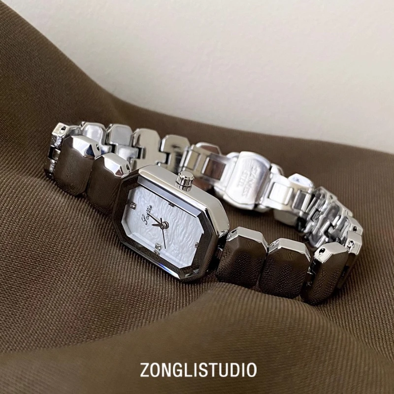 High-End Luxury Women's Watch Elegant Sugar Cube Watch Exquisite Stainless Steel Case Water-Resistant Ins Quartz Movement Gift