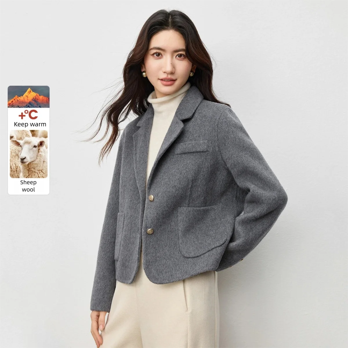 

SENTUBILA новые шерстяные пальто для женщин, зима 2025 года, теплая верхняя одежда с отложным воротником, женские куртки с длинными рукавами и карманами W54OA2670