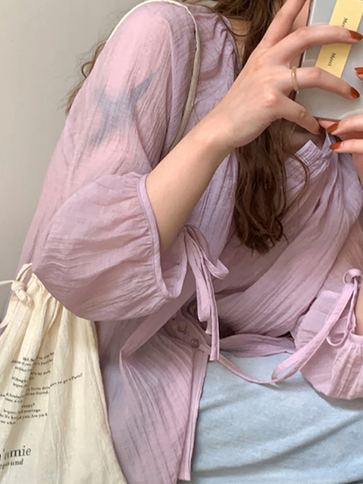 Loose Long Sve Women's irt V-Ne Japanese Sle Vintage Early Autumn New Sun Protection Button up Straight Cut Commute ...