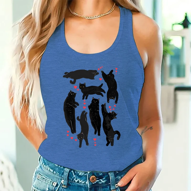 Cute Kittens Valentine Sexy Tops Fashion Woman Racerback Tank Top Valentine Black Cat Lover Gift Cat Mom Holiday Fashion Tanks