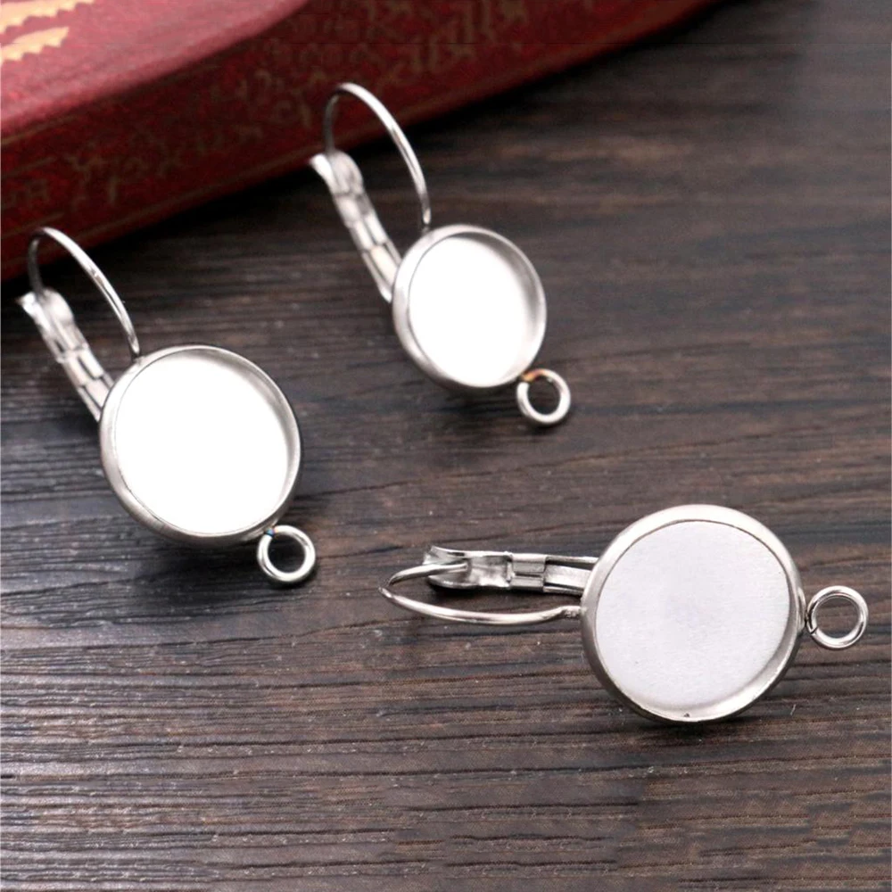 

( No Fade ) 8mm 10mm 10pcs Stainless Steel one Loop French Lever Back Earrings Blank/Base,Fit 8mm 10mm Glass Cabochons