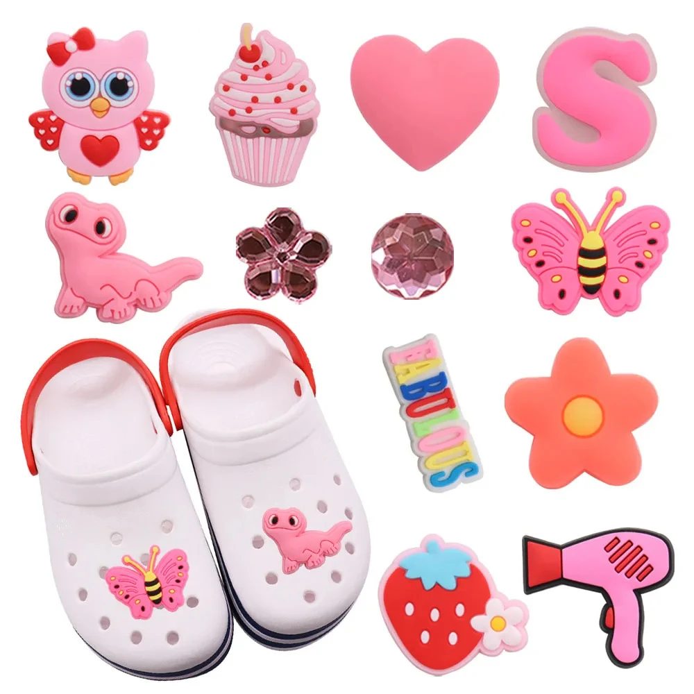 New Arrival 1-12Pcs PVC Cake Strawberry Hairdryer Sandals Shoes Decoration Pink Series Shoe Charms Buckle Girls Clog